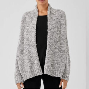 NWT Eileen Fisher Shawl Collar Wool Slub Cardigan Sweater Moon Gray Size Medium